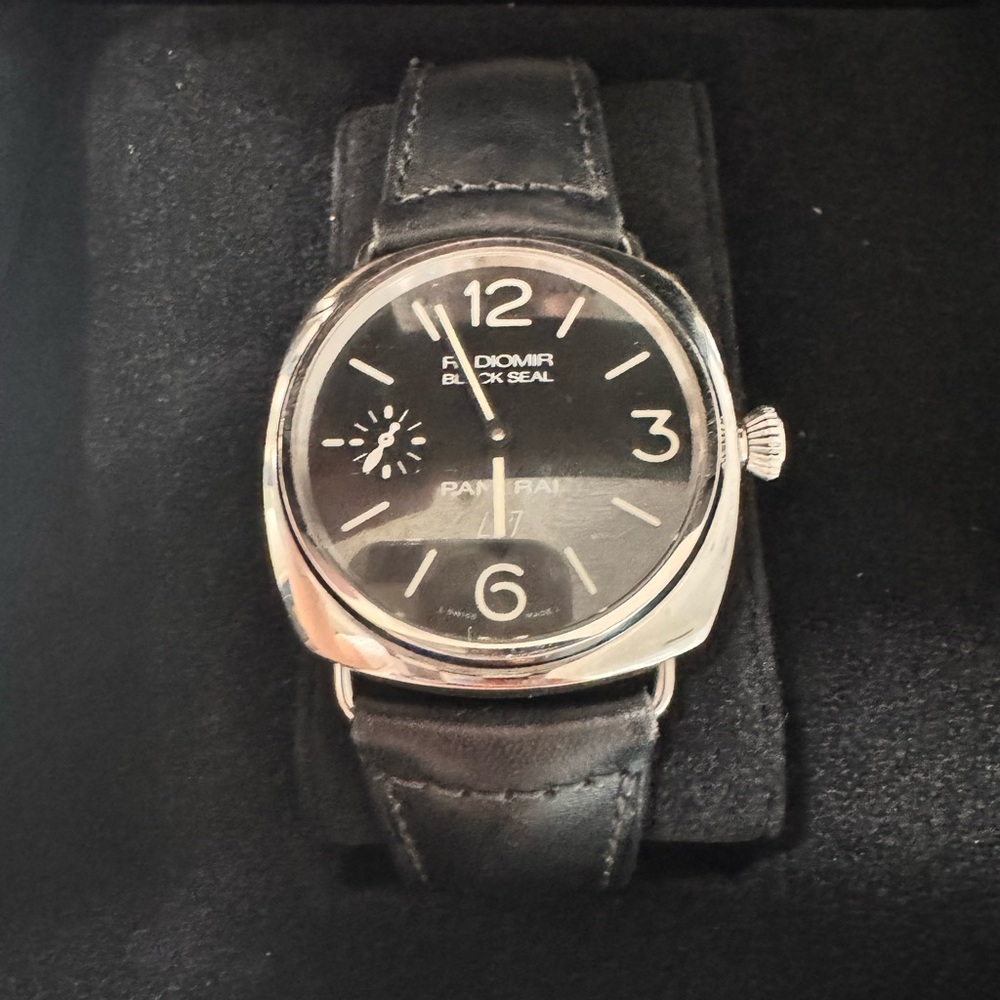 Panerai Black and Silver Classic Watch with Leather Strap